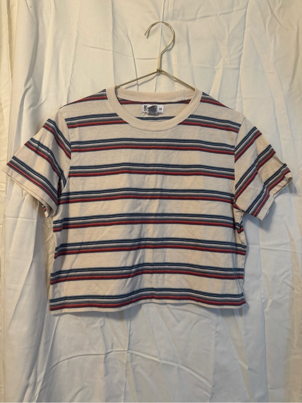 RSQ Striped Cropped Tee in Cream, Navy & Red